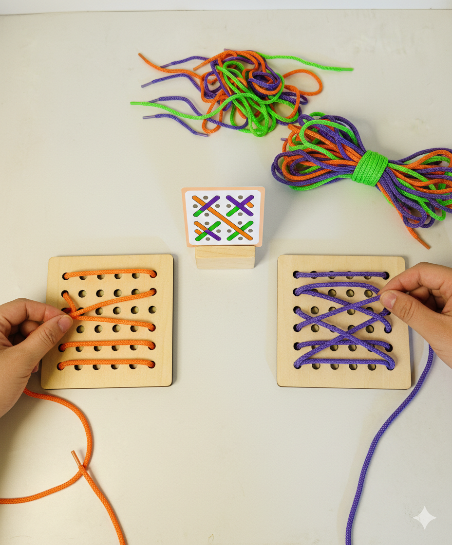 2 Player Battle Wooden Threading Toy